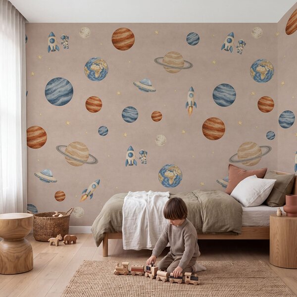 Fototapeta Uspořádání planet a raket, Vesmírné fototapety, Populární fototapety - Tapeko.co.cz