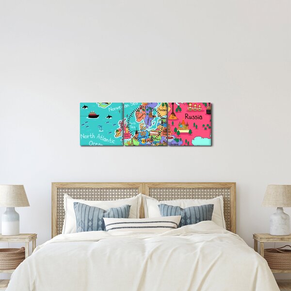 Obraz - Dětská mapa Evropy (s hodinami) (90x30 cm)