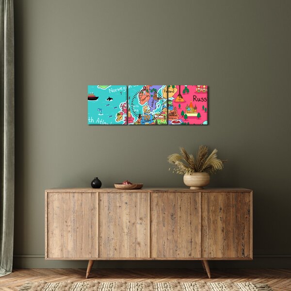 Obraz - Dětská mapa Evropy (s hodinami) (90x30 cm)