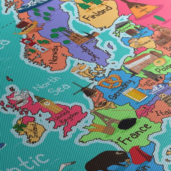Obraz - Dětská mapa Evropy (s hodinami) (90x30 cm)