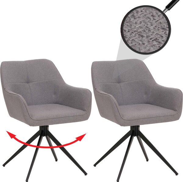 Sada 2 jídelních židlí HWC-O47, područky kuchyňských židlí, otočné automatické vracení, látka/textil (270g/m²) světle šedá