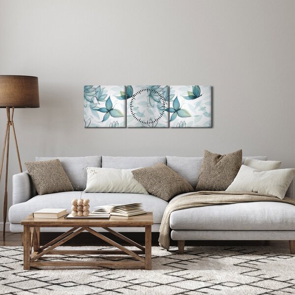 Obraz - Modří motýlci (s hodinami) (90x30 cm)