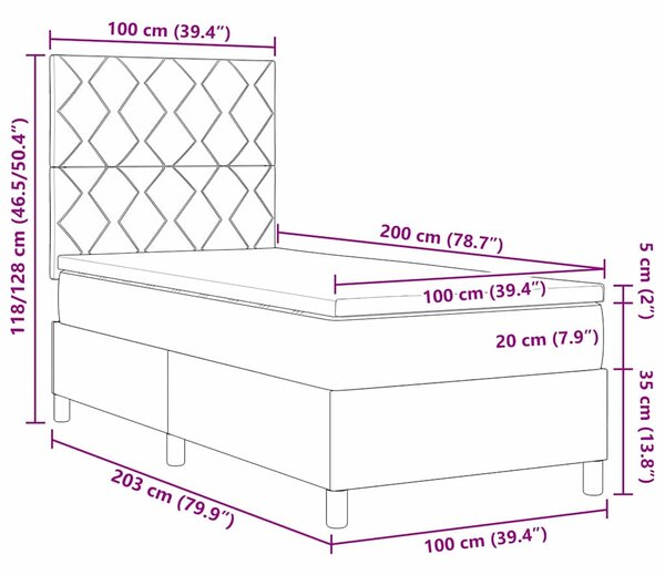 Postel s boxspringem s čelo Tmavě hnědá 100 x 200 cm textil 3339444
