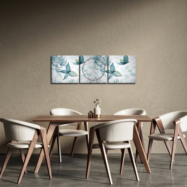 Obraz - Modří motýlci (s hodinami) (90x30 cm)