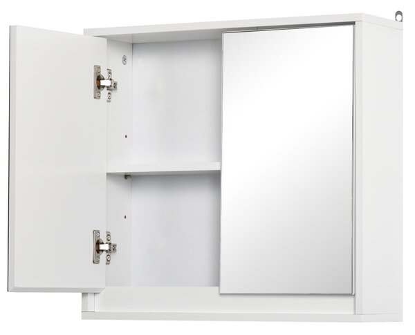 Koupelnová skříňka HOMCOM se zrcadlem, 2 dveřmi a nastavitelnou policí, závěsná koupelnová skříňka pro toaletu, moderní styl 48x14,5x45 cm Bílá | Aoso