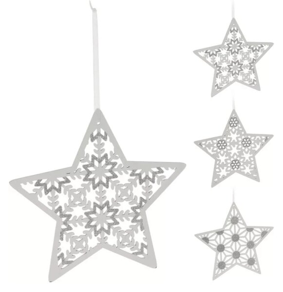 Vánoční závěsná hvězda GLITTER STAR 22 cm, bílá