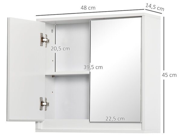 Koupelnová skříňka HOMCOM se zrcadlem, 2 dveřmi a nastavitelnou policí, závěsná koupelnová skříňka pro toaletu, moderní styl 48x14,5x45 cm Bílá | Aoso
