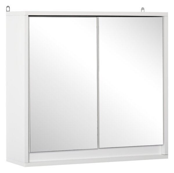 Koupelnová skříňka HOMCOM se zrcadlem, 2 dveřmi a nastavitelnou policí, závěsná koupelnová skříňka pro toaletu, moderní styl 48x14,5x45 cm Bílá | Aoso