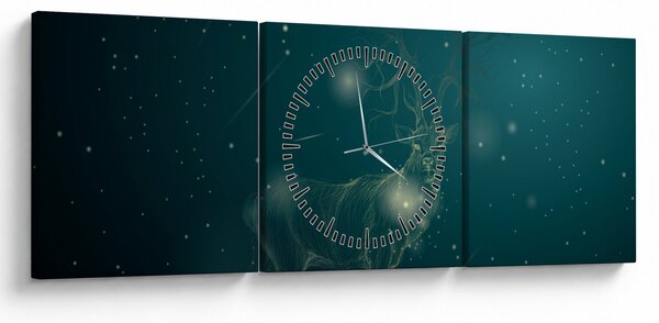 Obraz - Magický jelen v noci (s hodinami) (90x30 cm)