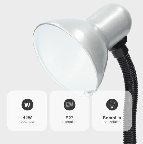Stolní lampa na 1 žárovku E27 max 40W, šedá, Bell, 3 roky záruka