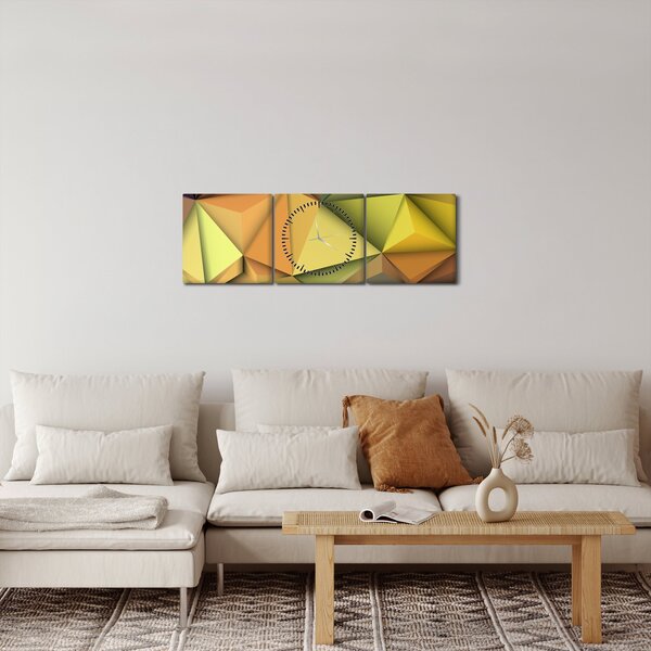 Obraz - Polygonální 3D abstrakce (s hodinami) (90x30 cm)