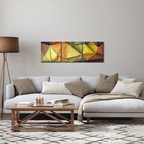 Obraz - Polygonální 3D abstrakce (s hodinami) (90x30 cm)
