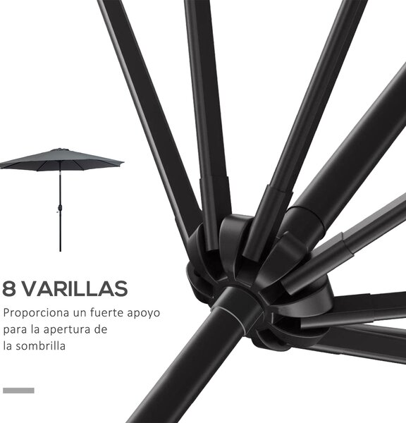 Zahradní slunečník Outsunny Ø295x250 cm s kličkou - venkovní slunečník s naklápěcím mechanismem a odnímatelným kovovým sloupem pro terasu, bazén a pat