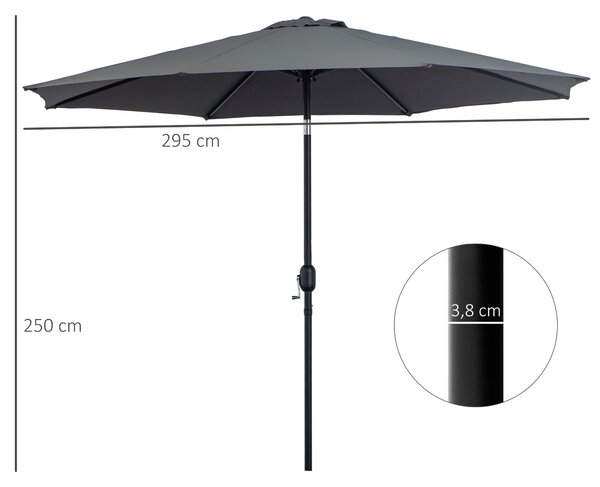 Zahradní slunečník Outsunny Ø295x250 cm s kličkou - venkovní slunečník s naklápěcím mechanismem a odnímatelným kovovým sloupem pro terasu, bazén a pat