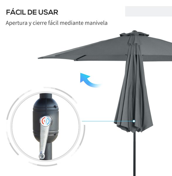 Zahradní slunečník Outsunny Ø295x250 cm s kličkou - venkovní slunečník s naklápěcím mechanismem a odnímatelným kovovým sloupem pro terasu, bazén a pat