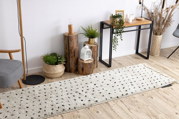 Dywany Łuszczów, Běhoun Berber Syla B752 dots cream, 60x200, bílá, kuchyně