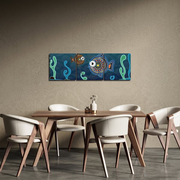 Obraz - Malované rybičky (s hodinami) (90x30 cm)