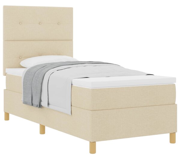 Postel s boxspringem s čelo Krémová 90 x 190 cm textil 3339586