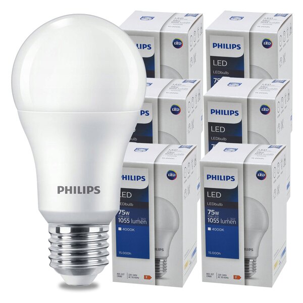 SADA 6 KS žárovek PHILIPS LED E27 10W = 75W 1055lm neutrální bílá 4000K LED žárovka