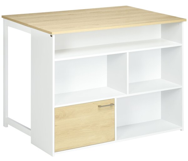 HOMCOM Rozkládací Barový Stůl s Sklopnými Křídly a Úložnými Prostory, 1 Dvéřmi pro Kuchyň a Jídelnu 116x79,5x91 cm Bílá | Aosom