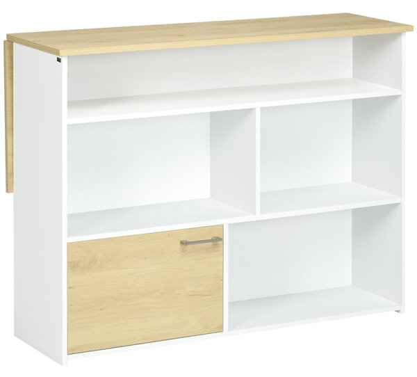 HOMCOM Rozkládací Barový Stůl s Sklopnými Křídly a Úložnými Prostory, 1 Dvéřmi pro Kuchyň a Jídelnu 116x79,5x91 cm Bílá | Aosom