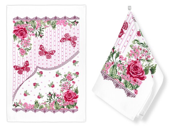 Bellatex Kuchyňská utěrka 1 ks 40x60 cm Jaro růžová, červená, zelená