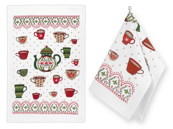Bellatex Kuchyňská utěrka 1 ks 40x60 cm Čajová konvička červená, zelená