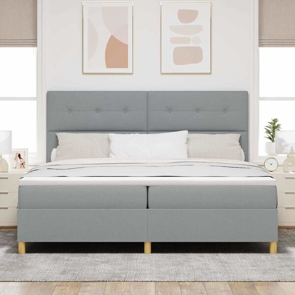 Postel s boxspringem s čelo Světle šedá 200 x 200 cm textil 3339644