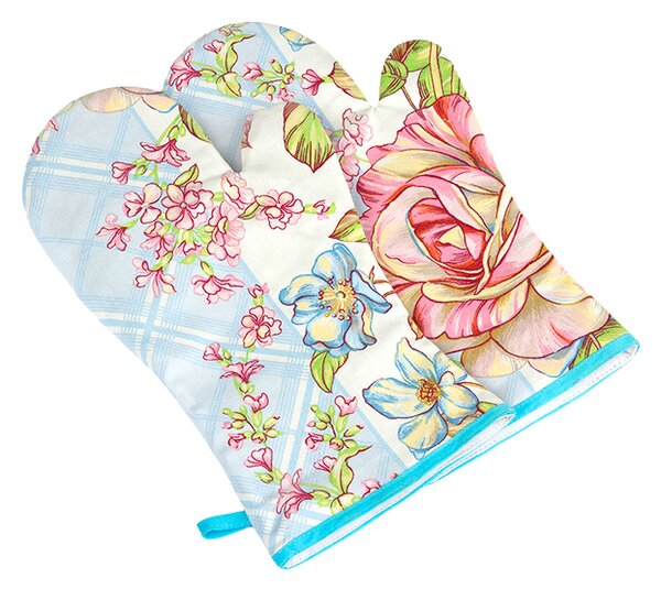 Bellatex Grilovací rukavice 2ks 20x36 cm Růže světlá modrá, růžová