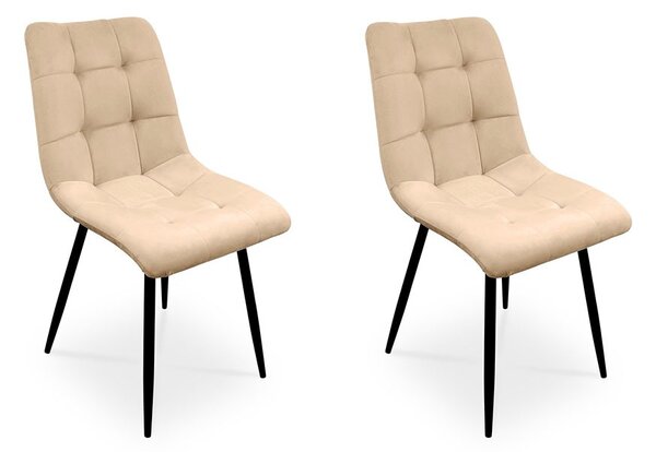 Bettso -2 x jídelní židle sada 2 jídelních židlí kuchyňská židle čalouněná designová židle s opěradlem, se sametovým sedákem, kovový rám-BEN Béžová / černé nohy
