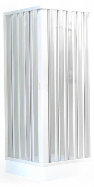Bílý sprchový kout se dvěma dveřmi a rohovým otevíráním, z samozhášivého PVC – 70/80 x 70/80 cm – výška 185 cm