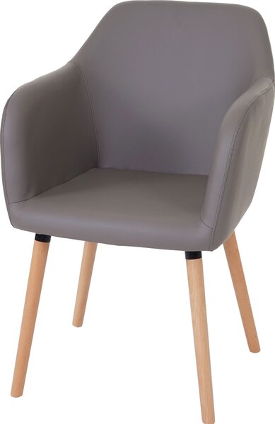 Jídelní židle Malmö T381, židle kuchyňská židle, retro design 50. let Imitace kůže, taupe-šedá, světlé nohy