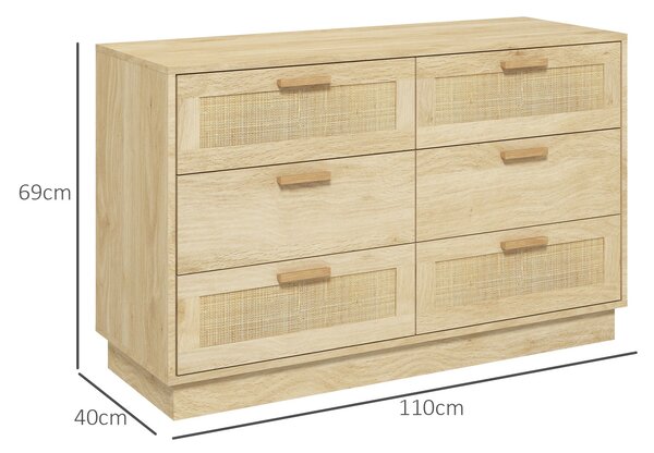 Noční stolek HOMCOM s ratanovými mřížkovými zásuvkami Boho styl Dresser s protiskluzovým řešením 110x40x69 cm Přírodní | Aosom