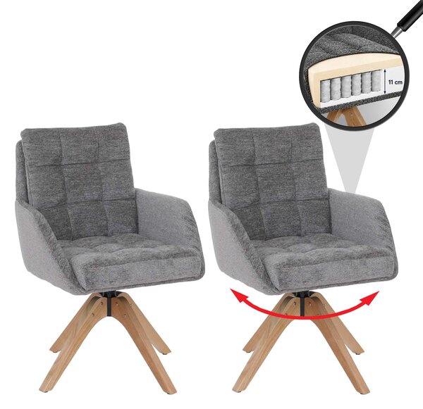 Sada 2 kusů jídelní židle HWC-Q36, kuchyňská židle, otočná, potah z chenille (680 g/m²), certifikát Öko-Tex, dřevo MVG šedá