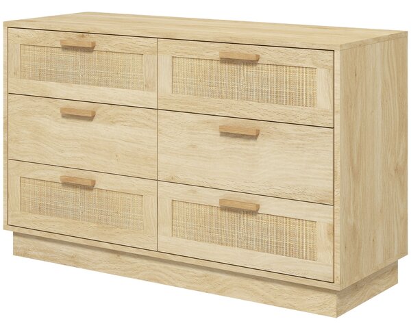 Noční stolek HOMCOM s ratanovými mřížkovými zásuvkami Boho styl Dresser s protiskluzovým řešením 110x40x69 cm Přírodní | Aosom