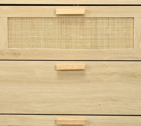 Noční stolek HOMCOM s ratanovými mřížkovými zásuvkami Boho styl Dresser s protiskluzovým řešením 110x40x69 cm Přírodní | Aosom