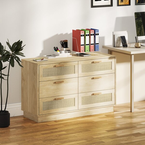 Noční stolek HOMCOM s ratanovými mřížkovými zásuvkami Boho styl Dresser s protiskluzovým řešením 110x40x69 cm Přírodní | Aosom