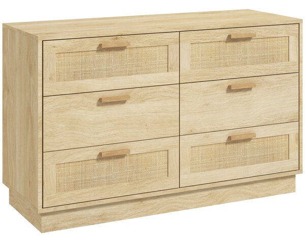 Noční stolek HOMCOM s ratanovými mřížkovými zásuvkami Boho styl Dresser s protiskluzovým řešením 110x40x69 cm Přírodní | Aosom