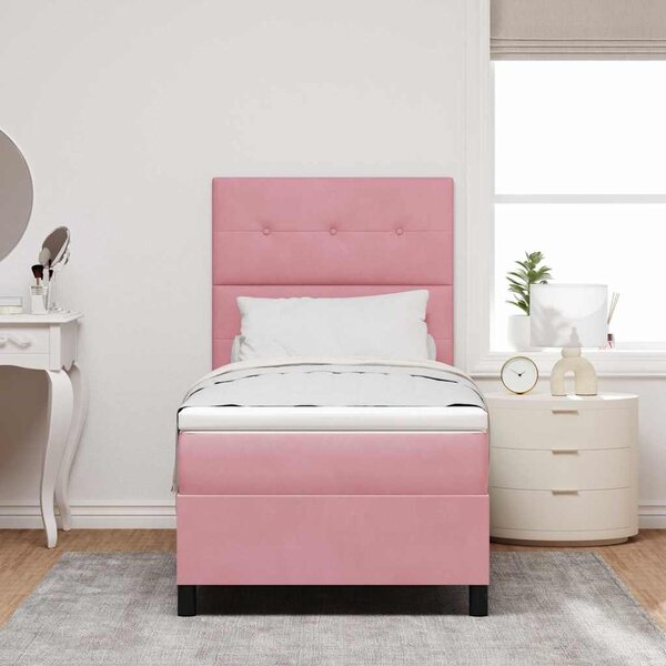Postel s boxspringem s čelo Růžová 80 x 200 cm samet 3339799