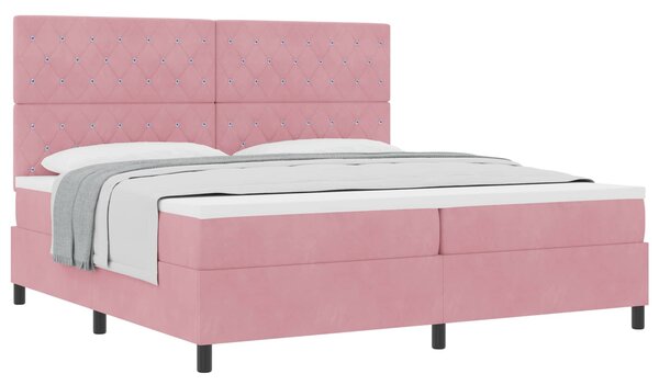 Postel s boxspringem s čelo Růžová 200 x 200 cm samet 3339793