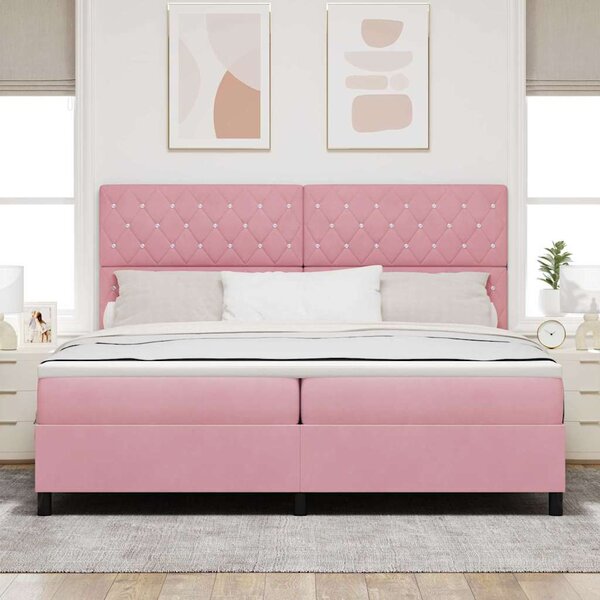 Postel s boxspringem s čelo Růžová 200 x 200 cm samet 3339793