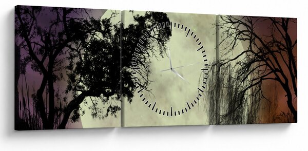 Obraz - Úplněk nad hladinou (s hodinami) (90x30 cm)