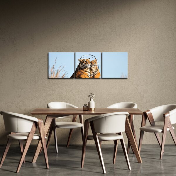 Obraz - Tygřice a její mládě (s hodinami) (90x30 cm)