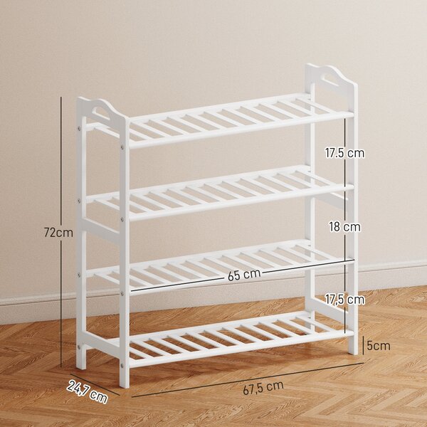 HOMCOM 4-úrovňový bambusový botník na 12 párů bot pro předsíň, chodbu, ložnici 67,5x24,7x72 cm Bílý | Aosom