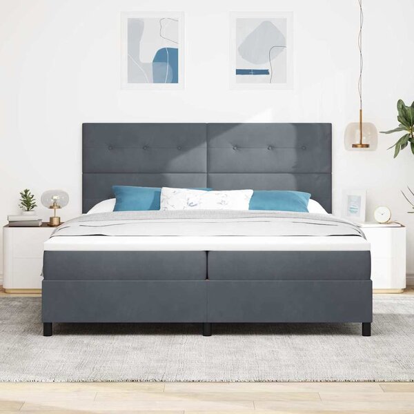 Postel s boxspringem s čelo Tmavě šedá 200 x 200 cm samet 3339855