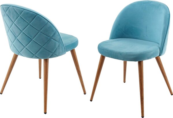 Sada 2 jídelních židlí HWC-D53, židle kuchyňská židle retro design 50. let, sametová tyrkysová