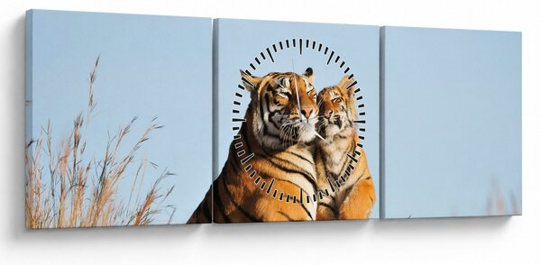 Obraz - Tygřice a její mládě (s hodinami) (90x30 cm)
