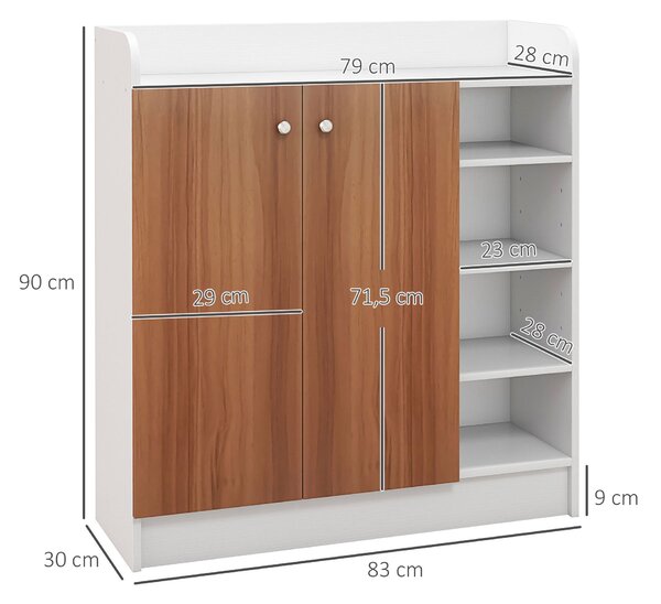HOMCOM Úzký botník se 2 dveřmi a nastavitelnými policemi pro 12 párů bot do předsíně 83x30x90 cm Přírodní | Aosom