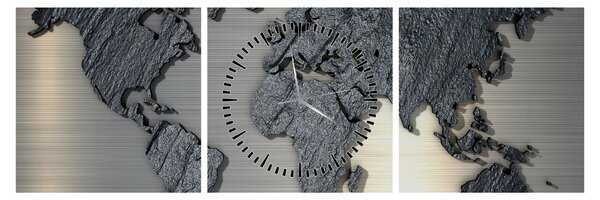 Obraz - Mapa světa v kamenné textuře (s hodinami) (90x30 cm)