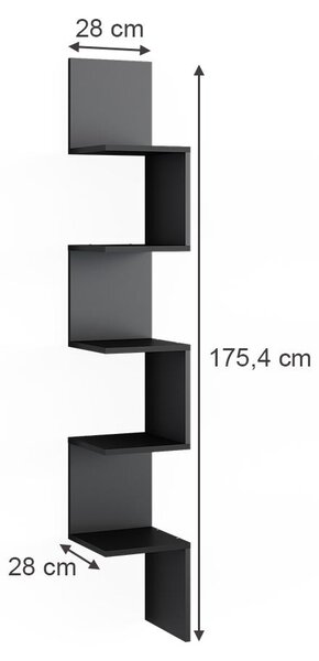 Rohová police Vicco Paolo Černá 28 x 175.4 cm s 5 přihrádkami, Model 52095